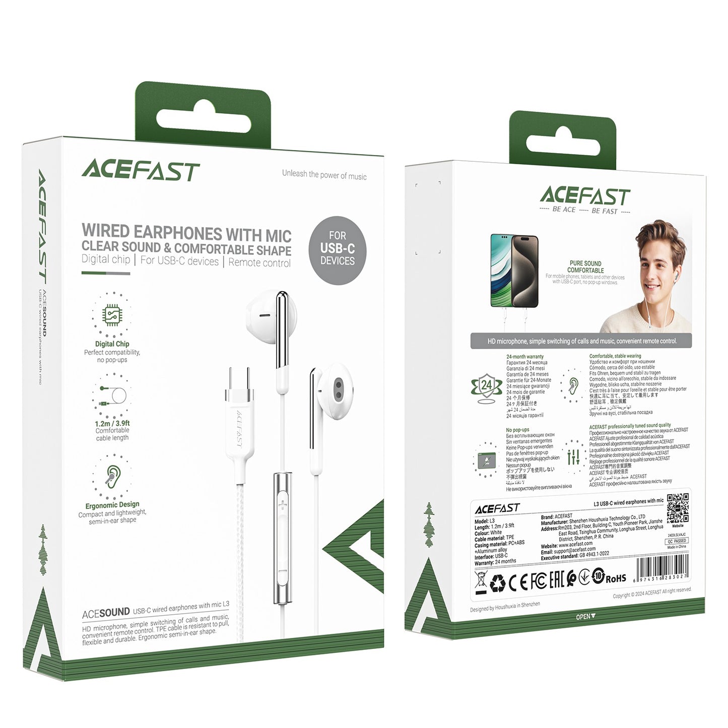 Ausinės Acefast L3 USB-C baltos
