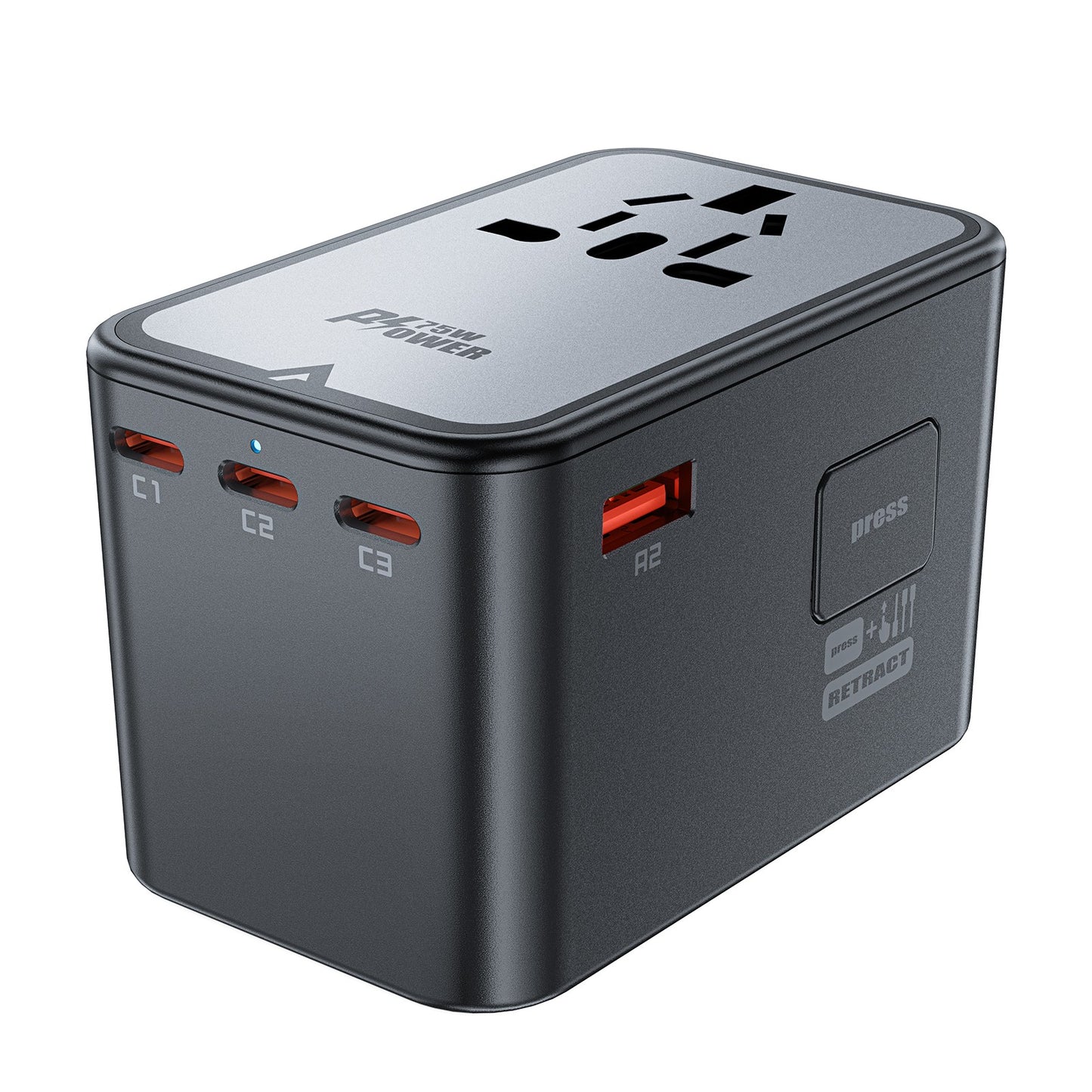 Universalus kelioninis įkroviklis Acefast Z1 75W GaN 2xUSB-A/3xUSB-C juodas