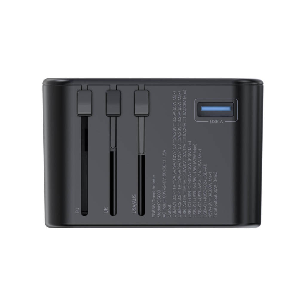 Universalus kelioninis įkroviklis Choetech PD5009 65W 2xUSB-C/USB-A juodas