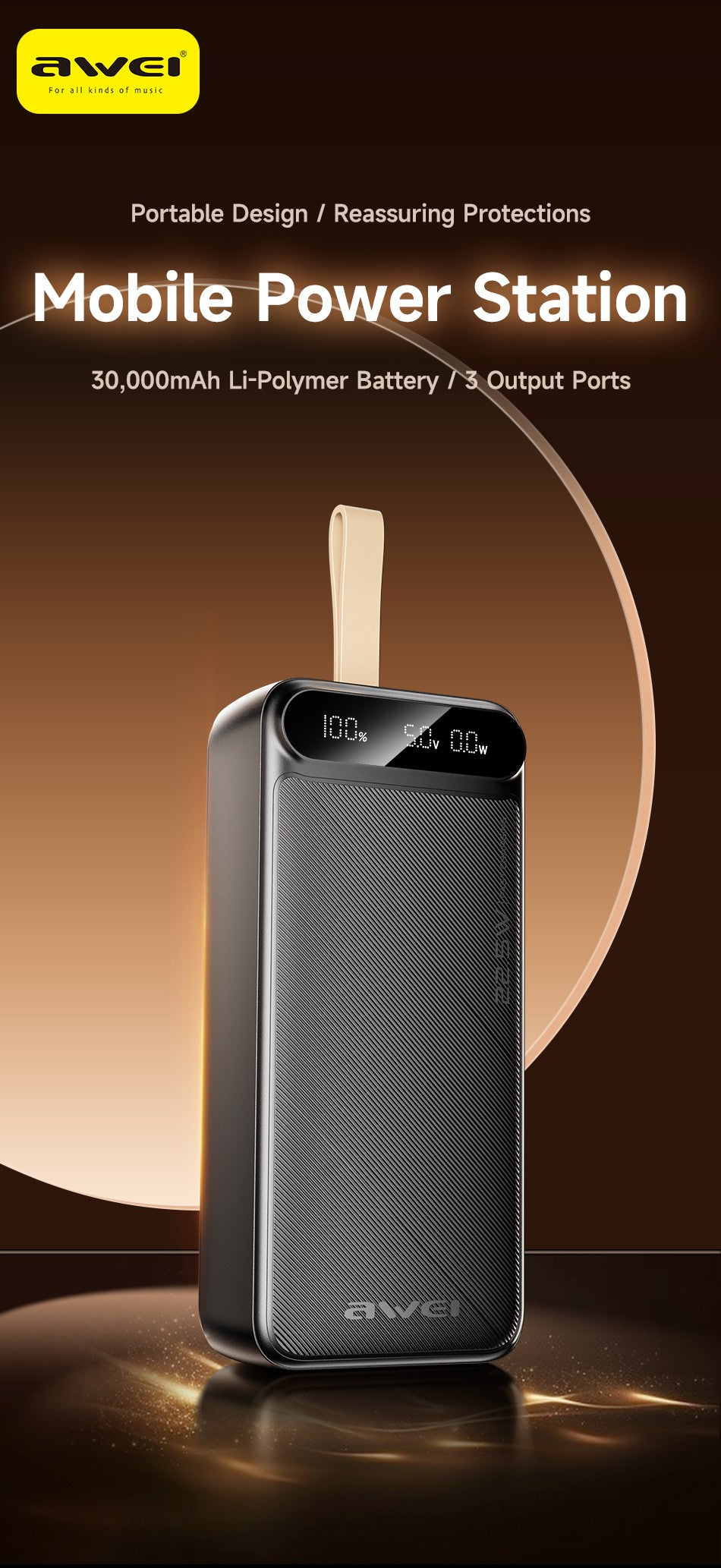 Išorinė baterija Power Bank Awei PA-12 5V/3A 30000mAh juoda