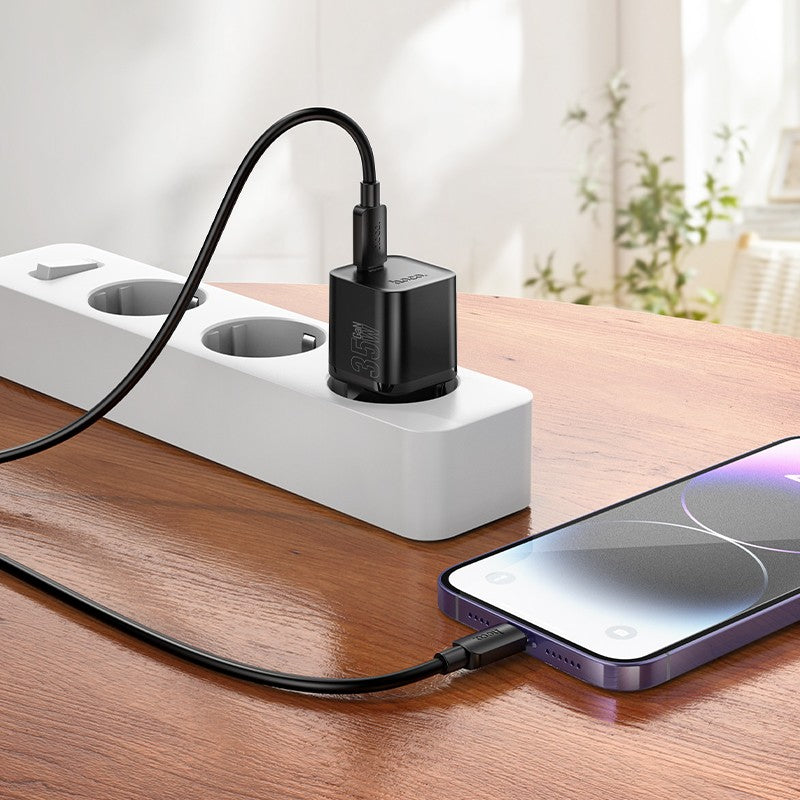 Įkroviklis Hoco N66 35W GaN USB-C/USB-A + USB-C to Lightning cable 1.0m baltas