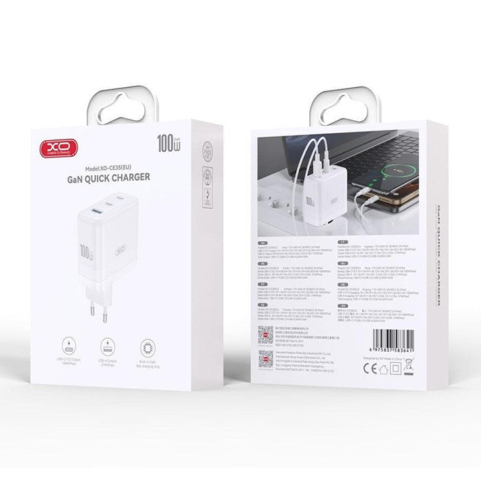 Įkroviklis XO CE35 100W 2xUSB-C/USB-A baltas