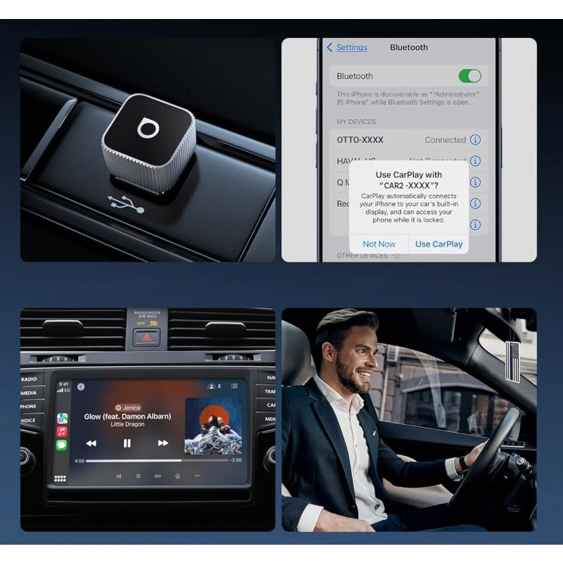 Belaidis CarPlay/Android Auto adapteris Ottocast Mini Cube sidabrinis CP88-T2
