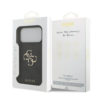 Dėklas Guess PU 4G Metal Logo Apple iPhone 17 Pro Max pilkas