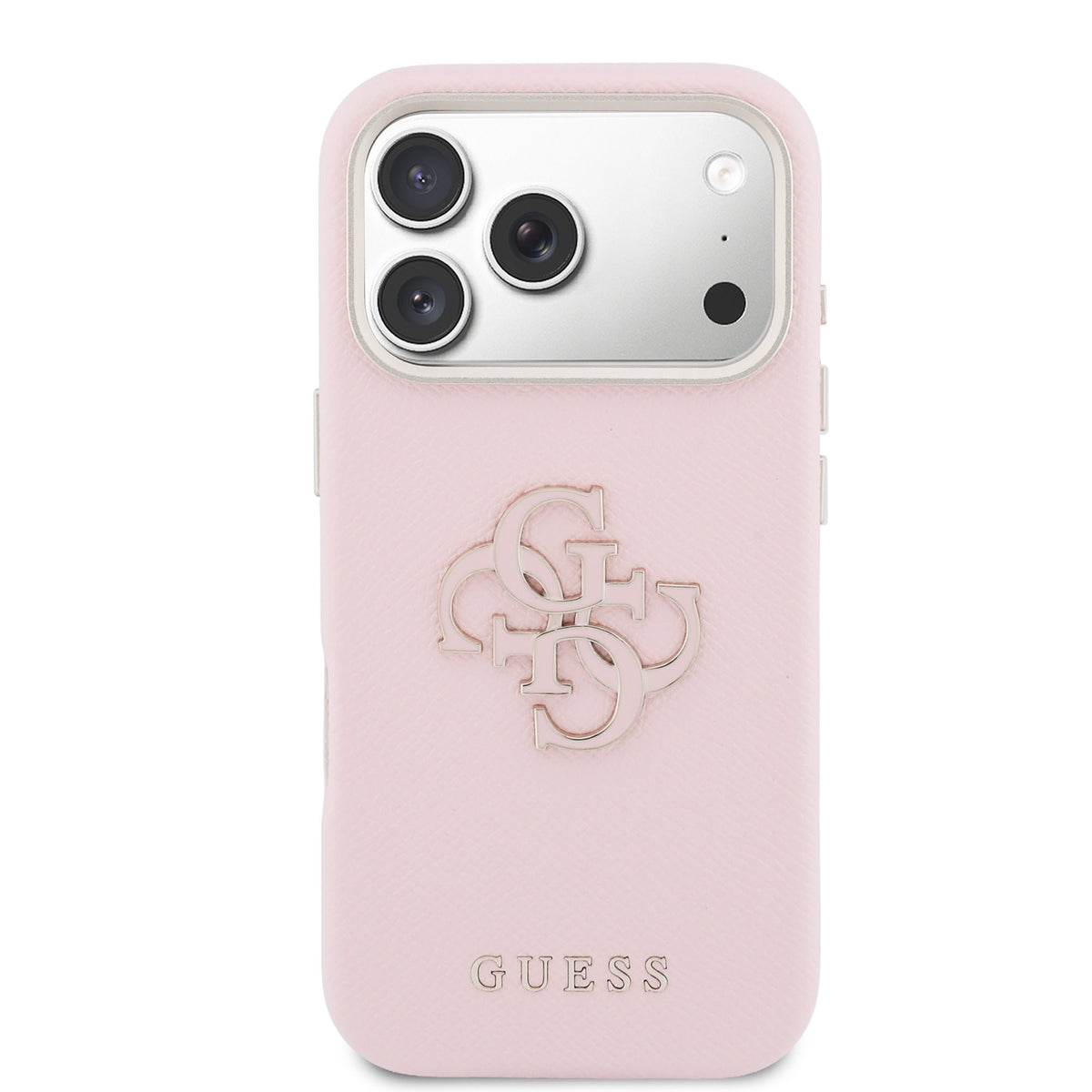 Dėklas Guess PU Grained 4G Resin Metal Logo Apple iPhone 17 Pro Max rožinis