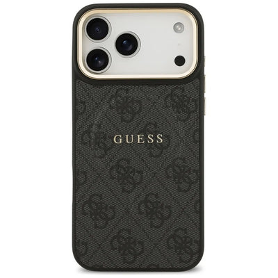Dėklas Guess PU Leather 4G Gold Frame MagSafe Apple iPhone 17 Pro juodas