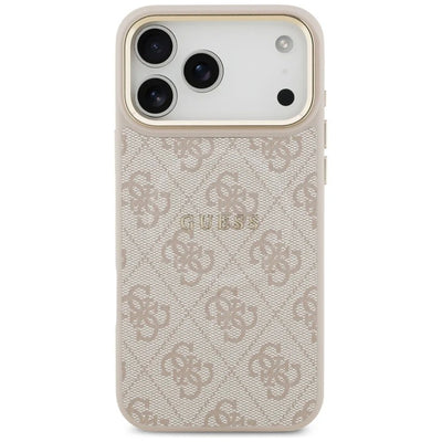 Dėklas Guess PU Leather 4G Gold Frame MagSafe Apple iPhone 17 Pro Max rožinis