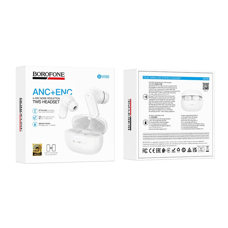 Belaidės ausinės Borofone BW96 ANC+ENC baltos