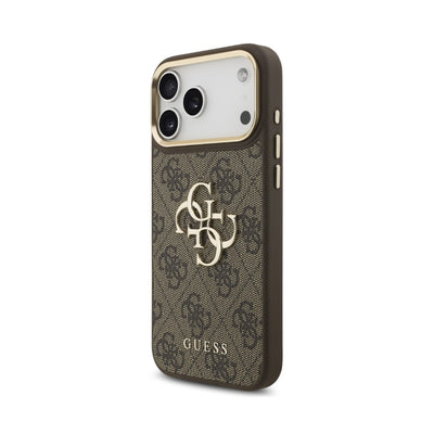 Dėklas Guess PU Leather 4G Metal Logo Gold Frame Apple iPhone 18 Pro Max rudas