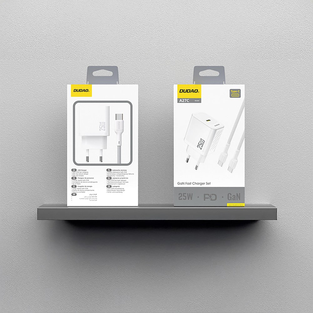 Įkroviklis Dudao A27C GaN 25W USB-C + USB-C to USB-C cable 1.0m baltas