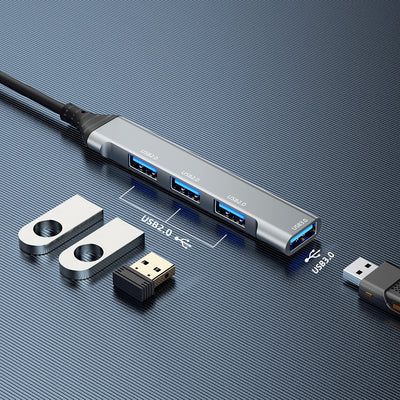 USB šakotuvas Dudao A16B 4-in-1 adapter USB-A to 4xUSB3.0 pilkas