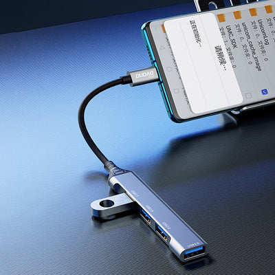 USB šakotuvas Dudao A16T 4-in-1 adapter USB-C to 3xUSB2.0 + USB3.0 pilkas