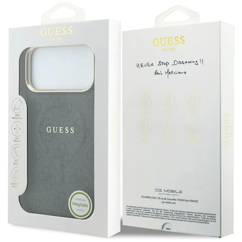 Dėklas Guess PU Leather 4G Gold Frame Embossed MagSafe Apple iPhone 18 Pro juodas