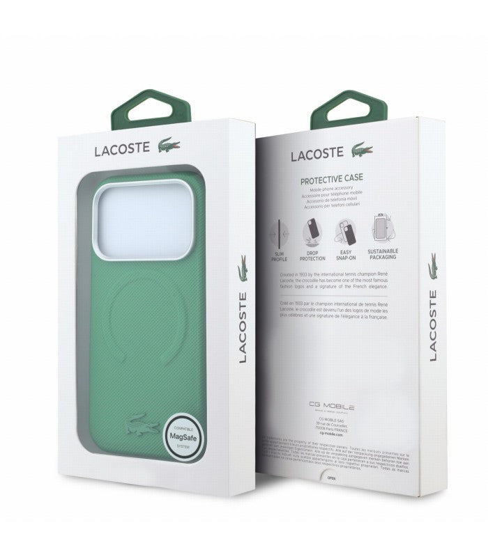 Dėklas Lacoste PVC Petit Pique Semi Wrap Embossed MagSafe Apple iPhone 18 Pro žalias