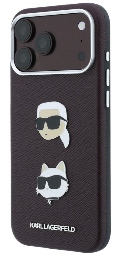 Dėklas Karl Lagerfeld PU Semi Wrap Saffiano K&CH Heads Apple iPhone 18 Pro Max tamsiai raudonas