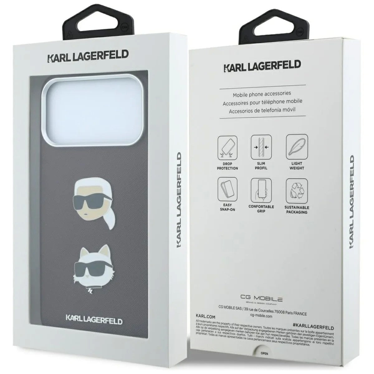 Dėklas Karl Lagerfeld PU Semi Wrap Saffiano K&CH Heads Apple iPhone 18 Pro tamsiai raudonas