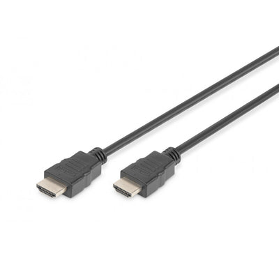 Du juodi HDMI kabeliai su jungtimis abiejuose galuose, balto fono.