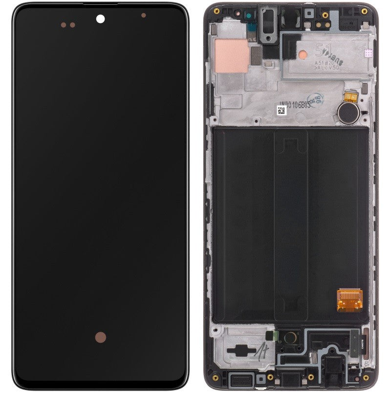 Ekranas Samsung A515 A51 su lietimui jautriu stikliuku ir rėmeliu originalus Black (service pack)