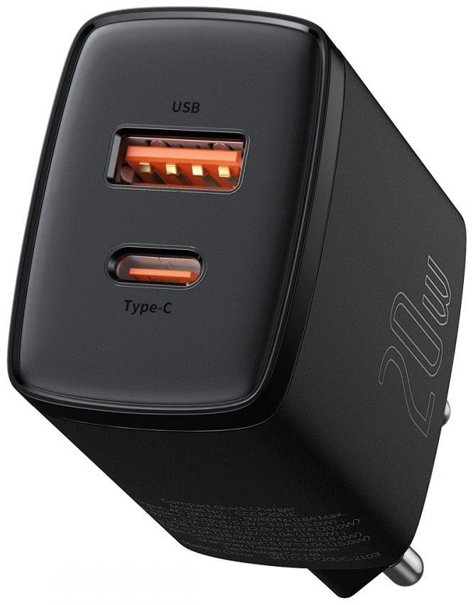 Įkroviklis Baseus USB + Type-C 20W juodas CCXJ-B01