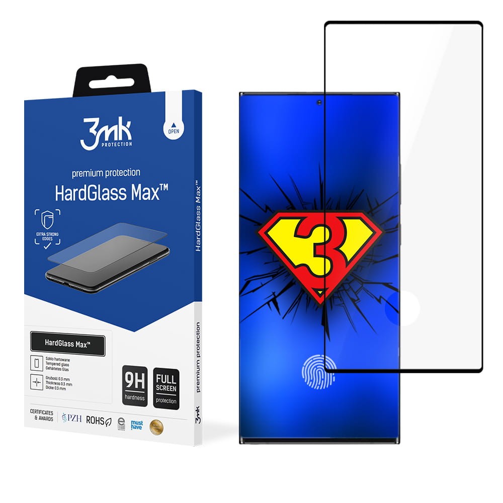 LCD apsauginis stikliukas 3mk Hard Glass Max Finger Print Samsung S908 S22 Ultra 5G juodas