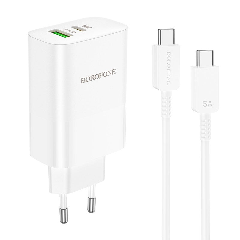 Įkroviklis Borofone BN10 Type-C 65W/USB-A 22.5W + Type-C baltas
