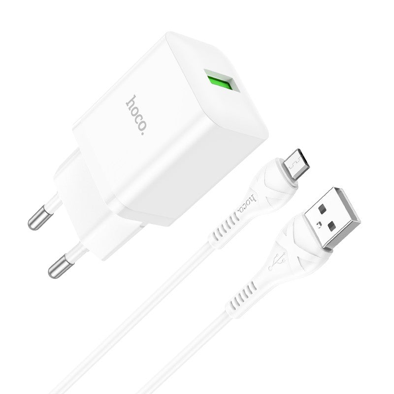 Įkroviklis Hoco N26 USB-A Quick Charge 3.0 18W + MicroUSB baltas