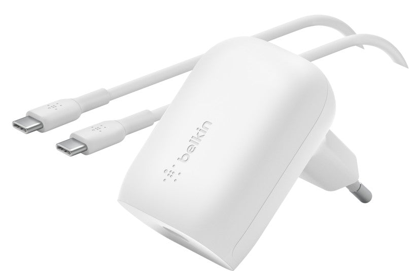 Įkroviklis Belkin Boost Charge USB-C PD 3.0 PPS 30W + USB-C to USB-C kabelis baltas