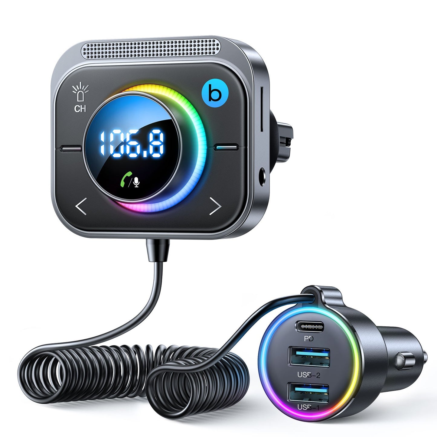FM bangų moduliatorius Joyroom JR-CL18 USB-C/2xUSB-A 30W juodas