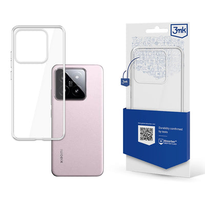 Skaidrus telefono dėklas, rožinis telefonas ir mėlynos-baltos pakuotės fonas.
