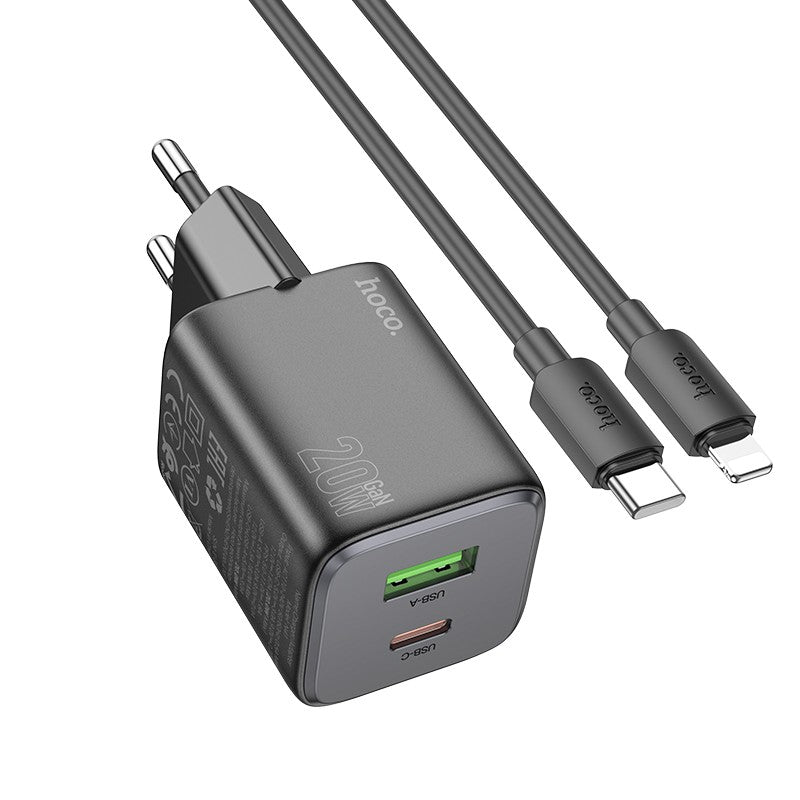 Įkroviklis Hoco N41 USB-A/USB-C PD20W+QC3.0 + USB-C to Lightning cable 1.0m juodas