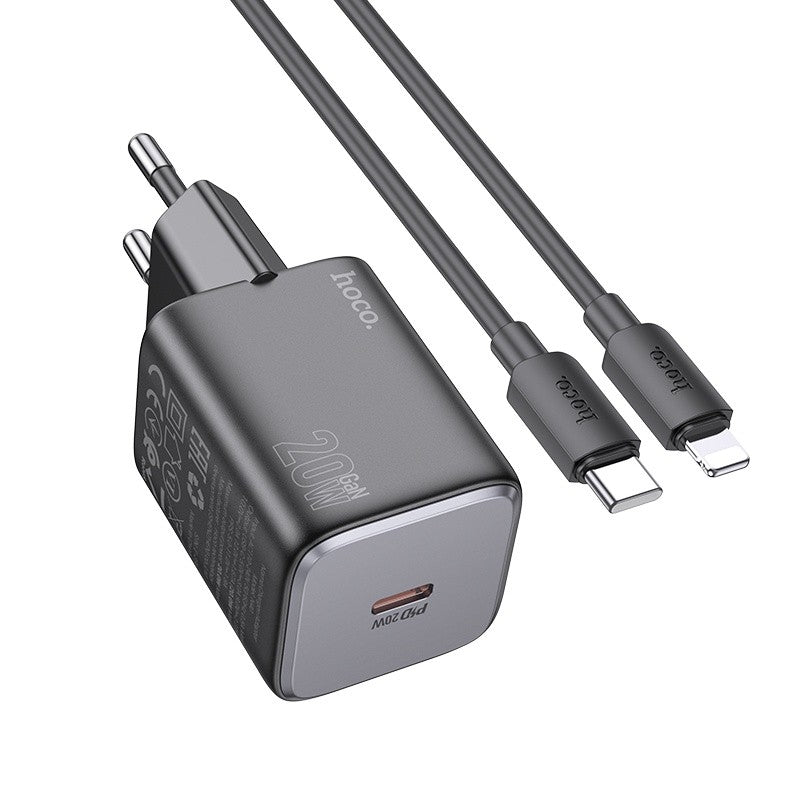 Įkroviklis Hoco N40 USB-C PD20W + USB-C to Lightning 1.0m juodas