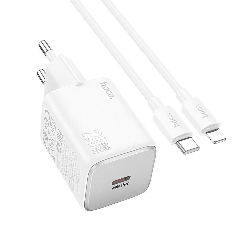 Įkroviklis Hoco N40 USB-C PD20W + USB-C to Lightning 1.0m baltas