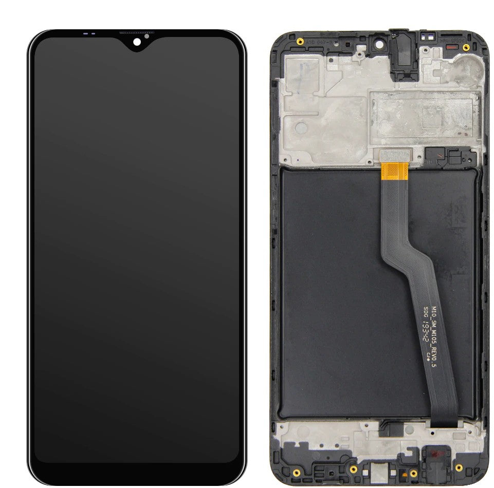 Ekranas Samsung A105 A10 su lietimui jautriu stikliuku ir rėmeliu Black ORG