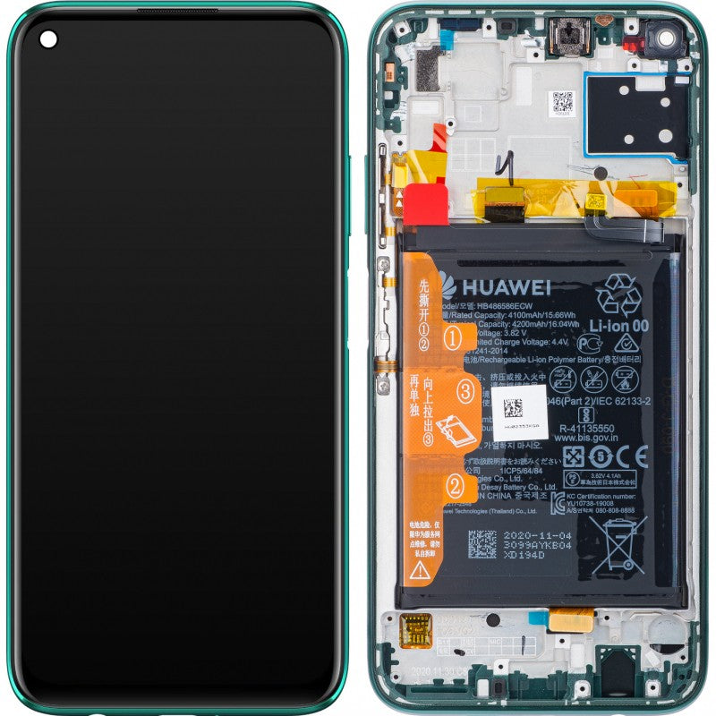 Ekranas Huawei P40 Lite su lietimui jautriu stikliuku, rėmeliu ir baterija Crush Green (service pack)