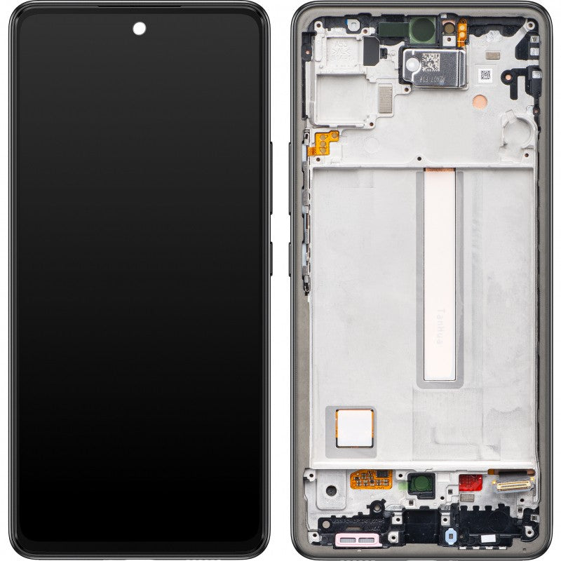Ekranas Samsung A536 A53 5G su lietimui jautriu stikliuku ir rėmeliu originalus Awesome Black (service pack)