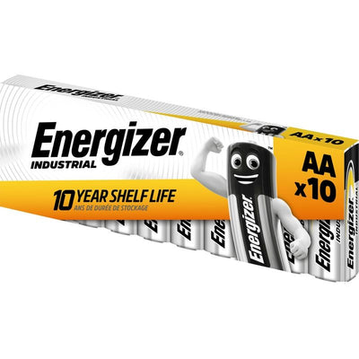 Baterijų pakuotė „Energizer“ AA, 10 vnt., geltona ir balta su talizmanu.