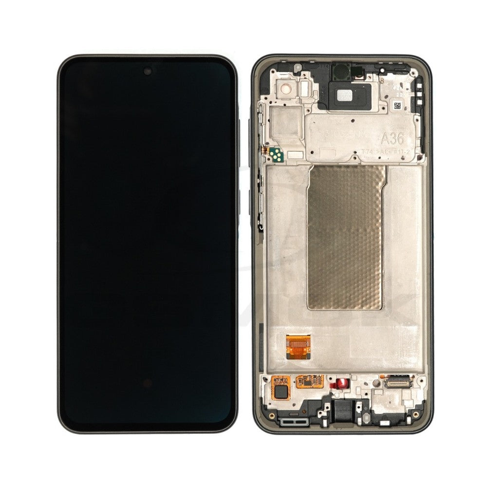 Ekranas Samsung A366 A36 5G su lietimui jautriu stikliuku ir rėmeliu Black OLED (real size)