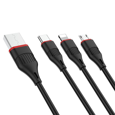 USB kabelis Borofone BX17 3in1 microUSB-Lightning-Type-C 1.0m juodas