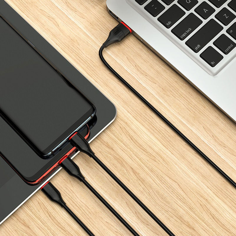 USB kabelis Borofone BX17 3in1 microUSB-Lightning-Type-C 1.0m juodas