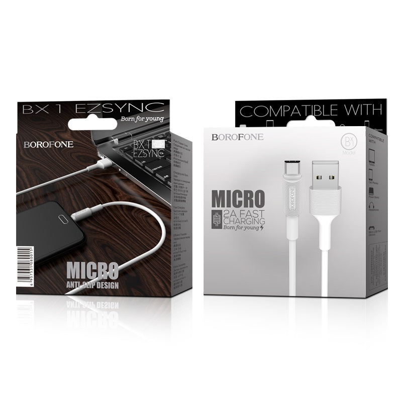 USB kabelis Borofone BX1 microUSB 1.0m baltas