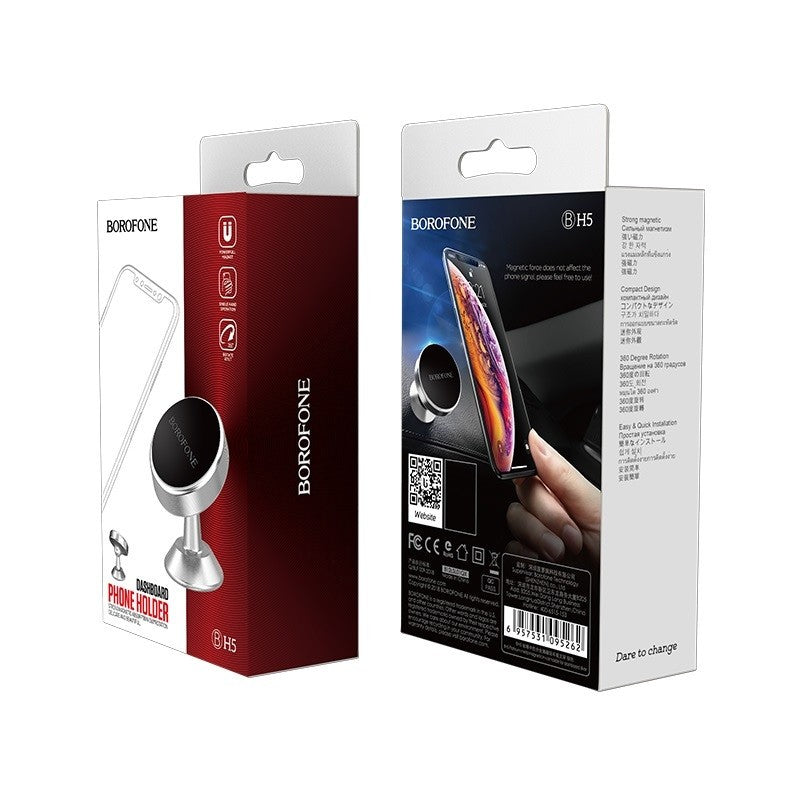 Automobilinis telefono laikiklis Borofone BH5 Platinum, tvirtinamas ant prietaisų skydelio, magnetinis