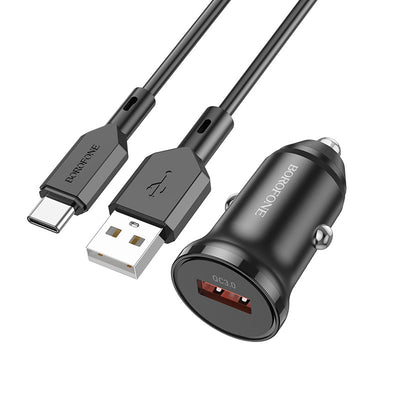 Automobilinis įkroviklis Borofone BZ18 Quick Charge 3.0 18W + Type-C juodas