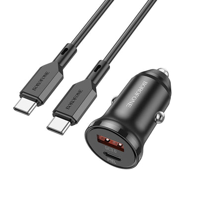 Automobilinis įkroviklis Borofone BZ18A USB-A/Type-C PD20W+QC3.0 + Type-C juodas
