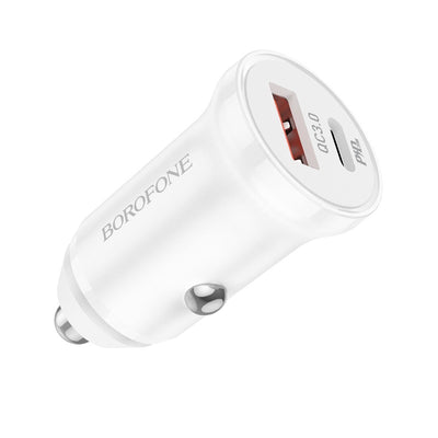 Automobilinis įkroviklis Borofone BZ18A USB-A/Type-C PD20W+QC3.0 baltas