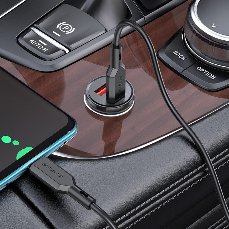Automobilinis įkroviklis Borofone BZ18A USB-A/Type-C PD20W+QC3.0 juodas