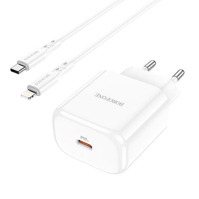 Įkroviklis Borofone BN3 Type-C QC 3.0, PD 2.0 20W + Lightning, baltas