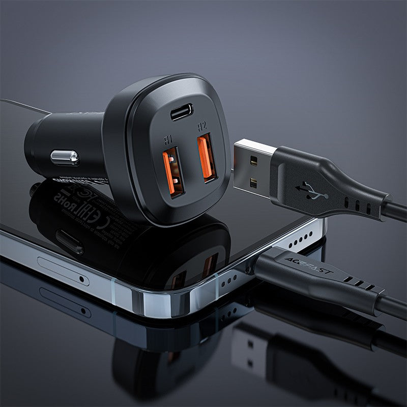 Automobilinis įkroviklis Acefast B9 66W 2xUSB-A+USB-C juodas