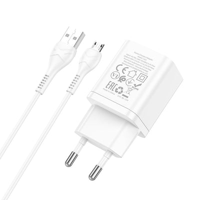 Įkroviklis Hoco N25 2xUSB-A (2.1A) + MicroUSB baltas