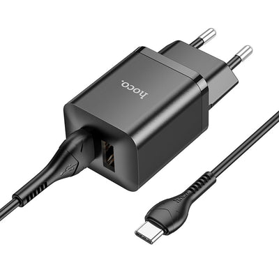Įkroviklis Hoco N25 2xUSB-A (2.1A) + Type-C juodas