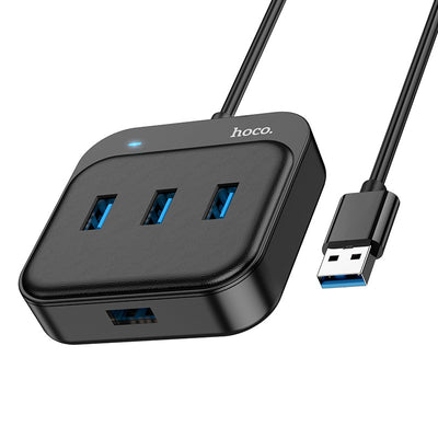 USB šakotuvas Hoco HB31 Easy 4-in-1 converter USB to 4xUSB3.0 0.2m juodas